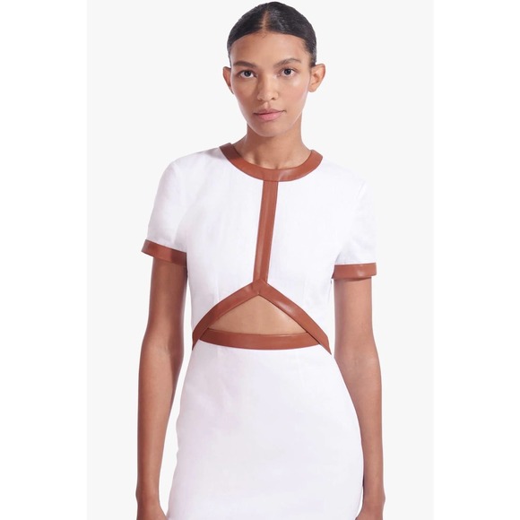 STAUD Dresses & Skirts - STAUD Dress Womens Small White Whiskey Perla Midi Linen Cut Out Sheath Leather